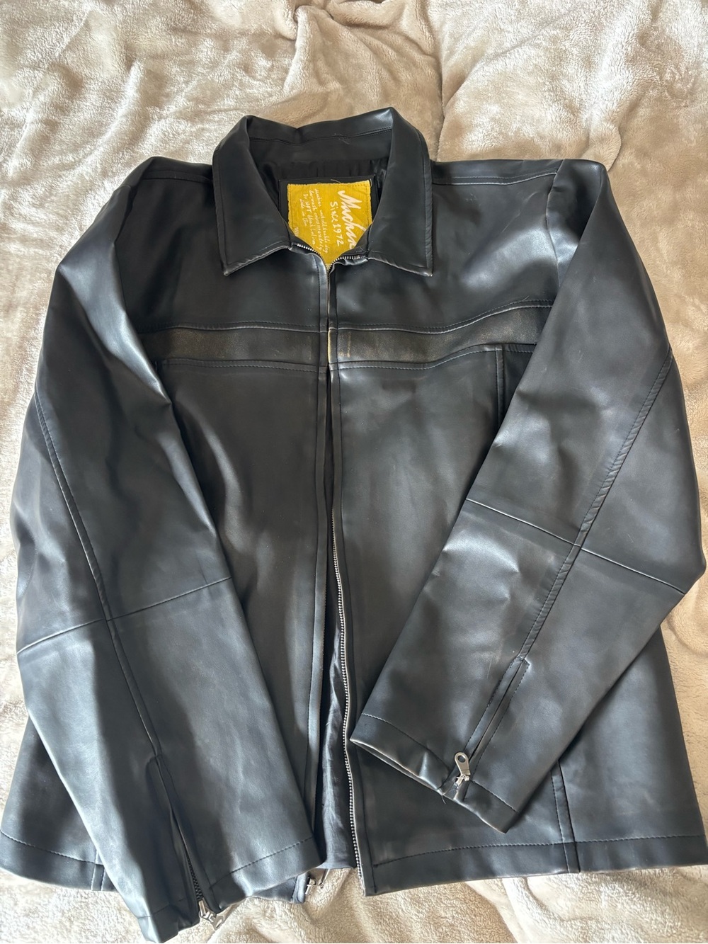 Men's Black Leather Zip-Front Jacket - Picture 2 of 4